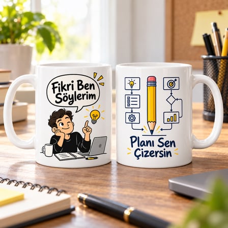 SHNSTORE Fikir ve Plan 2'li Porselen Kupa Seti - MODEL 494 SHN0720