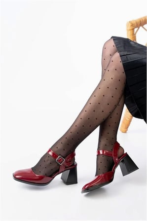 SHNSTORE Kadın Arkası Davet Açık Rugan Topuklu Ayakkabı · Renk: Bordo · Beden: 39 SHN0720