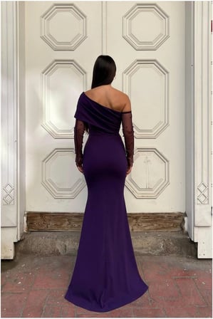 SHNSTORE Asimetrik Kesim Abiye Yaka Balık Elbise · Renk: Zümrüt · Beden: XL SHN0720