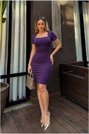 SHNSTORE Krep Elbise Kare Mini Abiye Yaka Kumaş · Renk: Zümrüt · Beden: M SHN0720