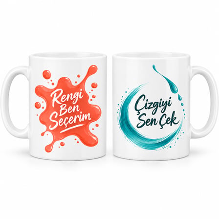 SHNSTORE Renk ve Çizgi 2'li Porselen Kupa Seti - MODEL 490 SHN0720