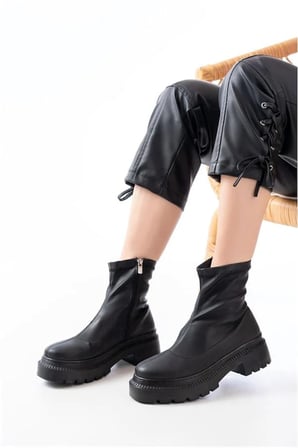 SHNSTORE Kadın Fermuarlı Dengeli Streç Kışlık Şehir Zarif Bot · Renk: Siyah · Beden: 39 SHN0720