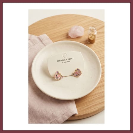 SHNSTORE Pirinç Gold Renk Pembe Stiç Model Çocuk Küpe SHN0720