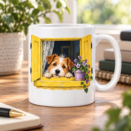 SHNSTORE Sabah Penceresinde Köpek Tasarımlı Porselen Kupa - MODEL 487 SHN0720