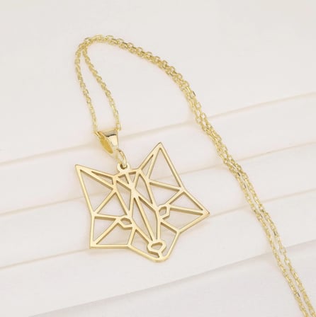 SHNSTORE Özel Tasarım Altın veya Gümüş Renk Origami Kurt Figürlü Kolye SHN0720