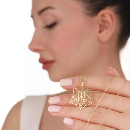 SHNSTORE Özel Tasarım Altın veya Gümüş Renk Origami Kurt Figürlü Kolye SHN0720