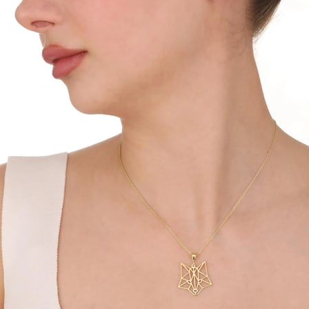 SHNSTORE Özel Tasarım Altın veya Gümüş Renk Origami Kurt Figürlü Kolye SHN0720