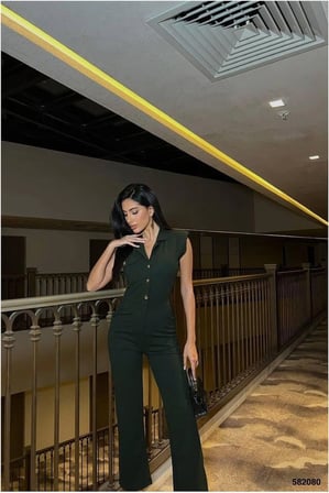 SHNSTORE Krep Kumaş Tulum Kısa Kollu · Renk: Haki · Beden: L SHN0720