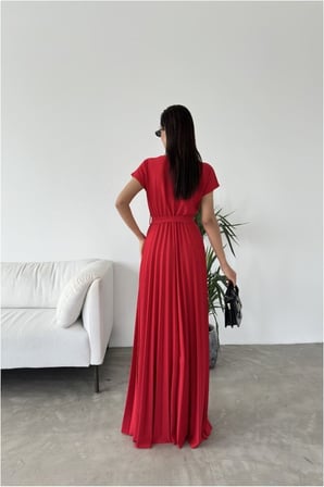 SHNSTORE Kayık Elbise Maxi Kollu Kısa Kuşaklı Yaka · Renk: Mor · Beden: S SHN0720