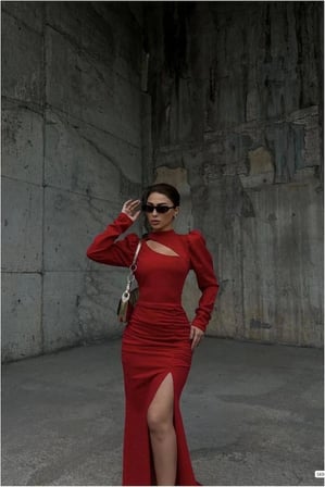 SHNSTORE Esnek Kumaş Abiye Simli Yaka Degaje Büzgülü Elbise · Renk: Zümrüt · Beden: L SHN0720