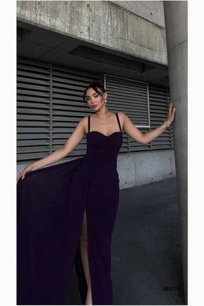 SHNSTORE Kalp Yırtmaçlı Elbise Maxi Abiye Yaka Askılı · Renk: Mor · Beden: M SHN0720