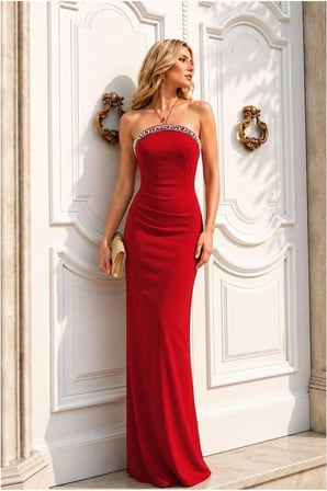 SHNSTORE Dik Elbise Maxi Kollu Abiye Yaka Uzun · Renk: Zümrüt · Beden: S SHN0720
