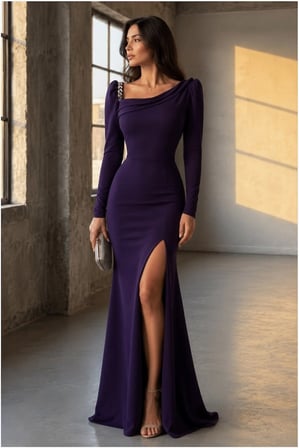 SHNSTORE Asimetrik Yırtmaçlı Elbise Kollu Abiye Yaka Uzun · Renk: Saks · Beden: 3XL SHN0720