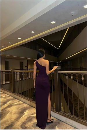 SHNSTORE Sandy Kumaş Omuz Tek Elbise Maxi · Renk: Mor · Beden: L SHN0720