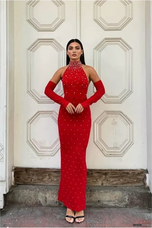 SHNSTORE Balıkçı Uzun Kesim Abiye Yaka Balık Elbise Kollu · Renk: Kırmızı · Beden: 3XL SHN0720