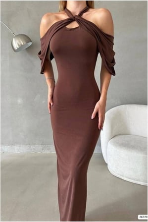 SHNSTORE Simli Elbise Dekolteli Askılı Kumaş · Renk: Mor · Beden: L SHN0720