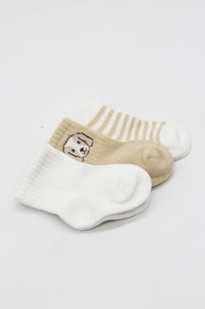SHNSTORE Dog Boy 3'lü Penye Soket Çorap 10134 Ekru · Beden: 0-3 Ay · Renk: Ekru SHN0720