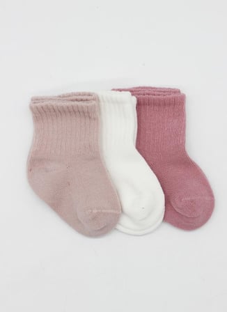 SHNSTORE Flamingo Girl 3'lü Penye Soket Çorap 10136 Gül Kurusu · Beden: 0-3 Ay · Renk: Gül Kurusu SHN0720
