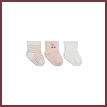SHNSTORE Cherry Girl 3'lü Penye Soket Çorap 10138 Ekru · Beden: 0-3 Ay · Renk: Ekru SHN0720