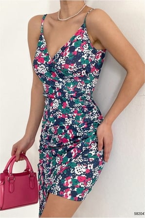 SHNSTORE Krep Kruvaze Elbise Mini Yaka Askılı Kumaş · Renk: Sarı · Beden: M SHN0720