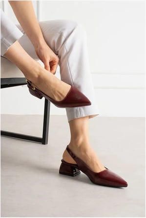 SHNSTORE Kadın Dengeli Stabil Davet Hafif Şehir Topuklu Ayakkabı · Renk: Bordo · Beden: 36 SHN0720