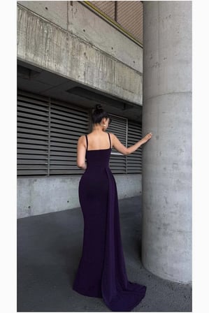 SHNSTORE Kalp Yırtmaçlı Elbise Maxi Abiye Yaka Askılı · Renk: Mor · Beden: S SHN0720