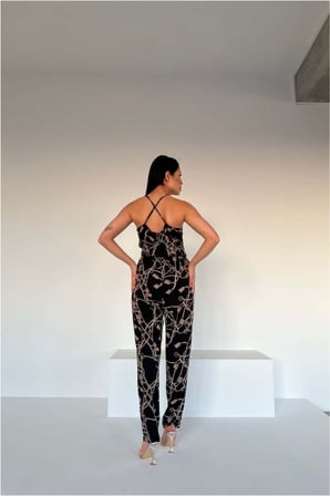 SHNSTORE Tül Tulum Kuşaklı V Yaka Askılı Kumaş · Renk: Siyah · Beden: L SHN0720