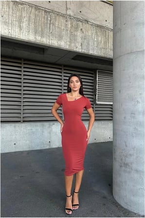 SHNSTORE Sandy Kumaş Kesim Abiye Balık Elbise Midi · Renk: Mürdüm · Beden: M SHN0720