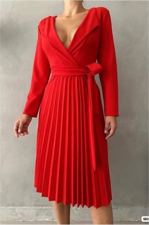 SHNSTORE Kruvaze Kısa Yaka Kemerli Elbise Kollu · Renk: Mor · Beden: M SHN0720