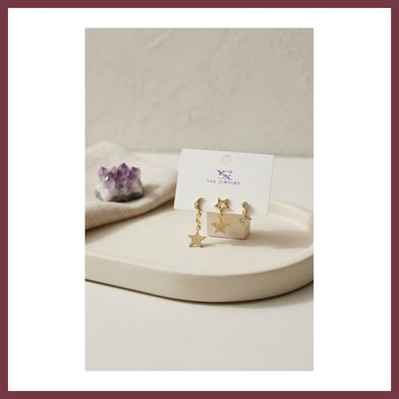 SHNSTORE Pirinç Gold Renk Ay ve Yıldız Gece Model Kadın Küpe Seti SHN0720