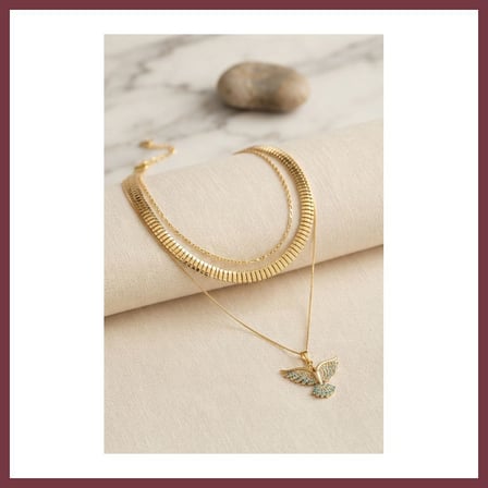 SHNSTORE Pirinç Gold Renk Anka Kuşu Objeli Yılan Zincir Detaylı Kadın Kolye Kombini SHN0720