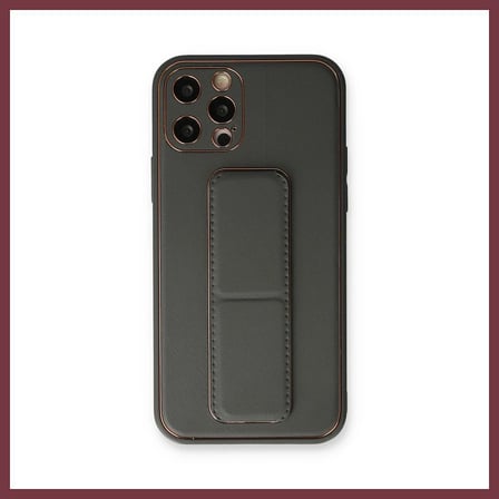 SHNSTORE iPhone 12 Pro Kılıf Coco Deri Standlı Kapak - Füme SHN0720