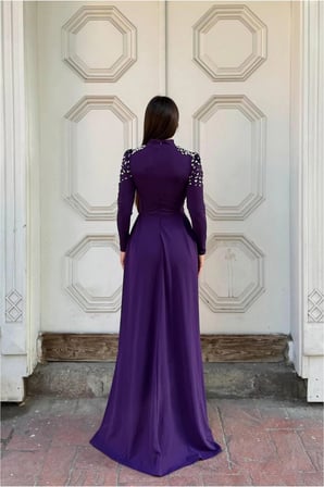SHNSTORE Dik Uzun Taş Yaka Elbise Kollu Detaylı · Renk: Zümrüt · Beden: XL SHN0720