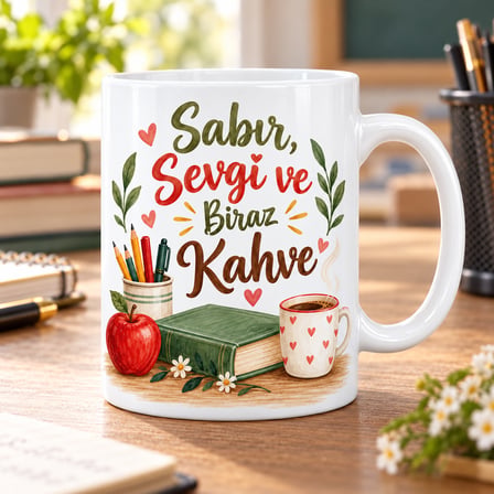 SHNSTORE Sabır Sevgi Kahve Tasarımlı Porselen Kupa - MODEL 467 SHN0720