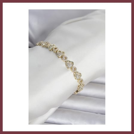 SHNSTORE Pirinç Gold Renk Zirkon Taşlı Kalp Model Kadın Bileklik SHN0720