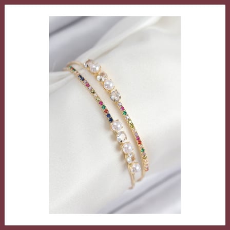SHNSTORE Pirinç Zirkon Taşlı İnci Model Gold Renk Kadın Bileklik SHN0720