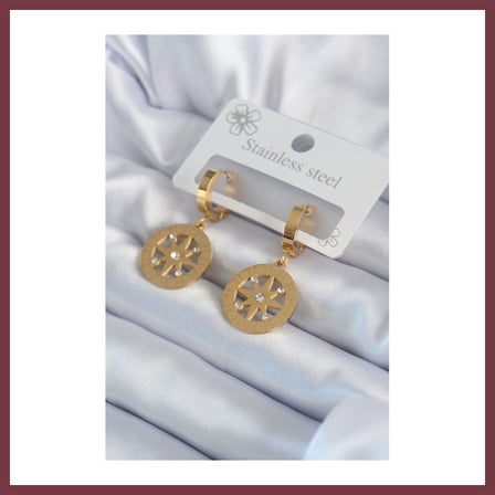 SHNSTORE 316L Çelik Gold Renk Kutup Yıldızı Model İşleme Detay Zirkon Taşlı Kadın Küpe SHN0720
