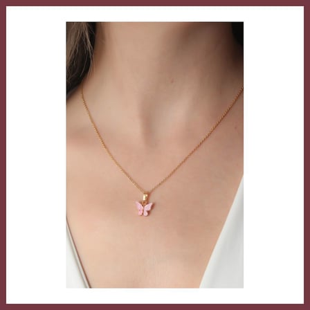 SHNSTORE Gold Pembe Renk Kelebek Figür Kadın Kolye SHN0720