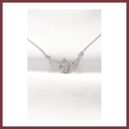 SHNSTORE 316L Çelik Silver Renk Zirkon Taşlı Kalpli Kanat Kolye SHN0720
