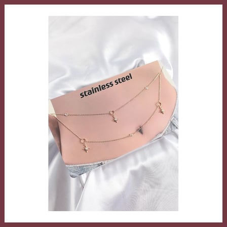 SHNSTORE 316L Çelik Zirkon Taşlı Kutup Yıldızı Model Gold Renk Göbek Bel Zinciri SHN0720