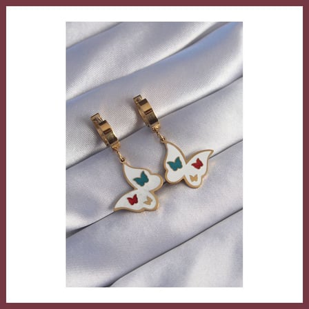 SHNSTORE 316L Çelik Gold Renk Renkli Mineli Kelebek Küpe SHN0720