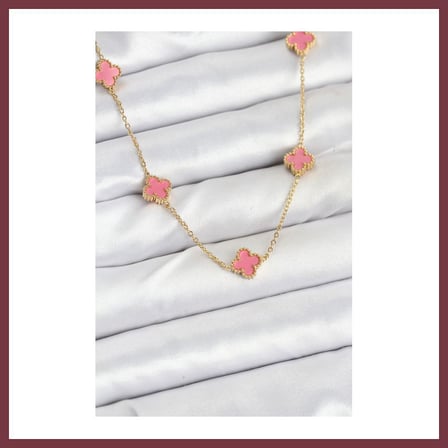 SHNSTORE 316L Çelik Zincir Gold Renk Pembe Baby Boy Yonca Kadın Kolye SHN0720