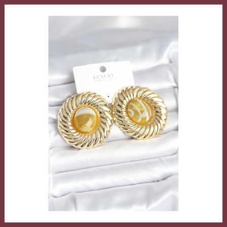 SHNSTORE Pirinç Gold Renk Kehribar Boncuklu Vintage Kadın Küpe SHN0720