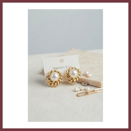 SHNSTORE 316L Çelik Gold Renk İncili Model Kadın Küpe SHN0720