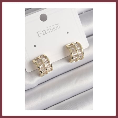 SHNSTORE Pirinç Gold Renk Çift Sıra Zirkon Taşlı Kadın Küpe SHN0720