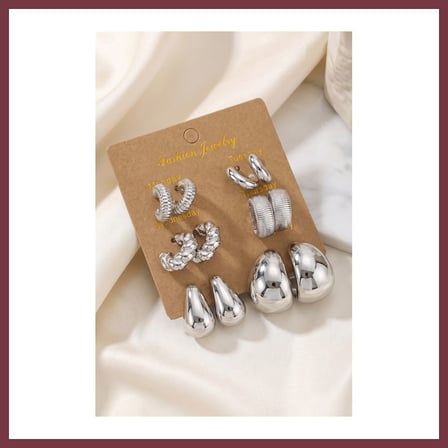 SHNSTORE Gümüş Renk Metalik Kaplamalı 6 Çift CCB Küpe Seti SHN0720