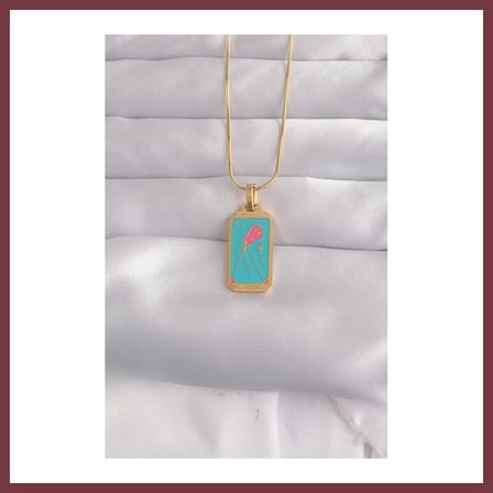SHNSTORE 316L Çelik Gold Renk Mavi Mineli Tarot Kolye SHN0720