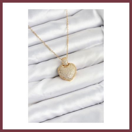 SHNSTORE 316L Çelik Zincir Gold Renk Zirkon Taşlı Kalpli Kadın Kolye SHN0720