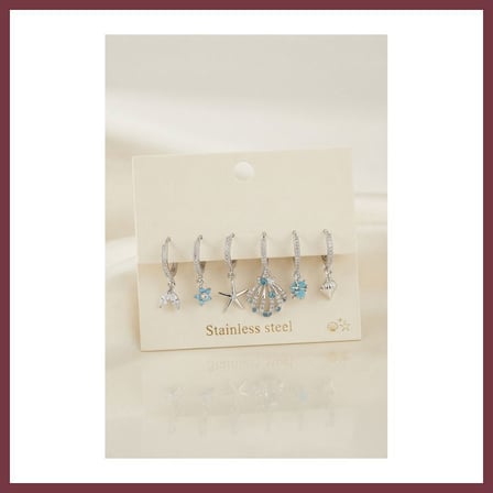 SHNSTORE 316L Çelik Gümüş Renk Deniz Kabuğu Konsept Kadın Küpe Seti SHN0720