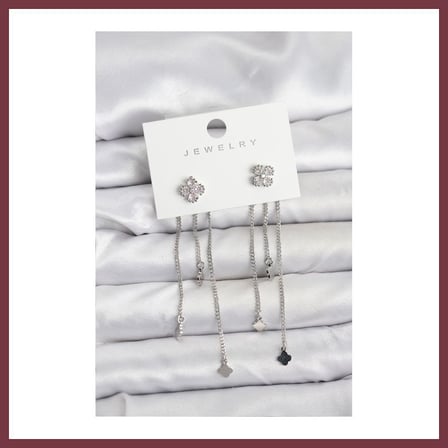 SHNSTORE Pirinç Gümüş Renk Yonca Model Sallantılı Kadın Küpe SHN0720